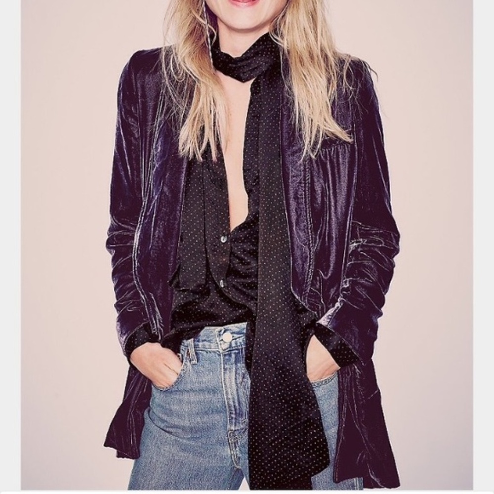 Free People Yesterday's Muse Purple Velvet Blazer